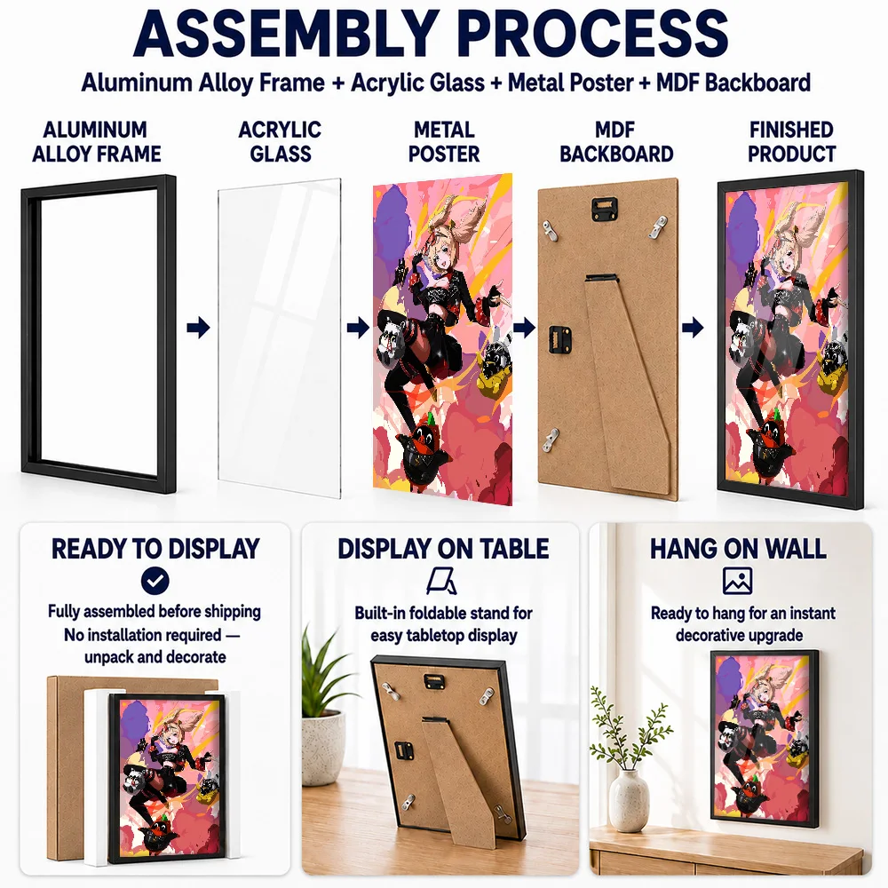 Anime Girl With Plush Toys Framed Metal Print Customized Hero Tribute Wall Art A Unique Gift For Players To Display In Game Room