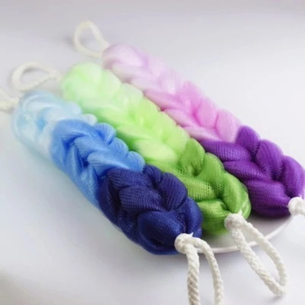 

3pcs Premium Bath Pouf Exfoliating Mesh Sponge Stretchy Long Back Scrubber Double-Sided Gradient Purple Green Bath