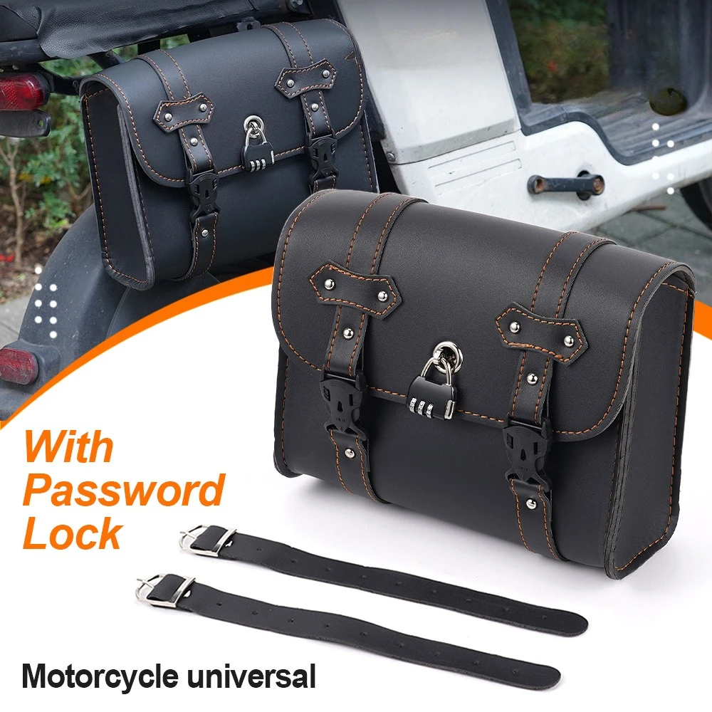 

Motorcycle Black PU Leather Side Saddle Bag Waterproof Luggage Storage Tool Bag Saddle Bag Rider Side Box Sundries Bag Tail Bag