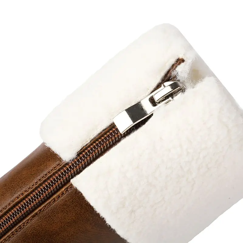 REAVE القط الشتاء عادية النساء الركبة عالية أحذية ركوب الخيل جولة تو 4.5 سنتيمتر كعب سميك منصة الانزلاق على الدافئة أفخم حجم صغير 31 32 33