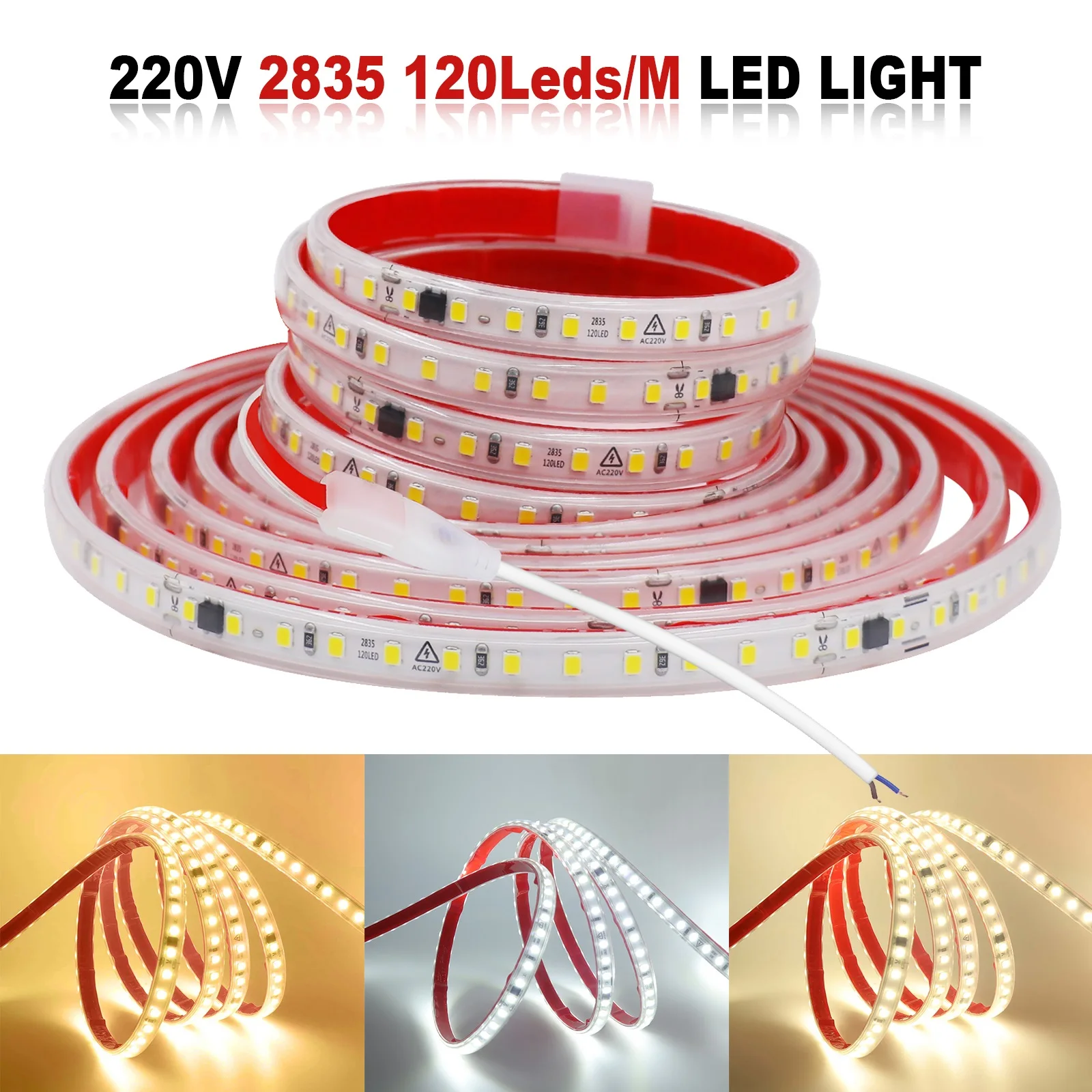 

Adhesive LED Light Strip 220V High Brightness 2835 120LEDs/m 5M 10M 20M 30M 40M Waterproof Outdoor LED Strip For Kitchen Bedroom