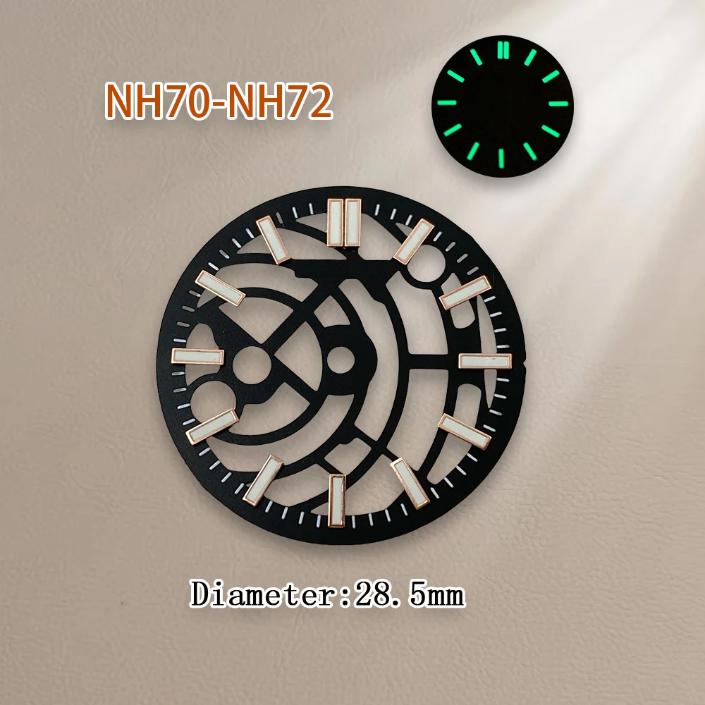 28.5mm or 31.8mm S Dial NH70 Hollowed out dial Suitable for NH72/NH38 Movement Green Luminous Watch Modification Accessories