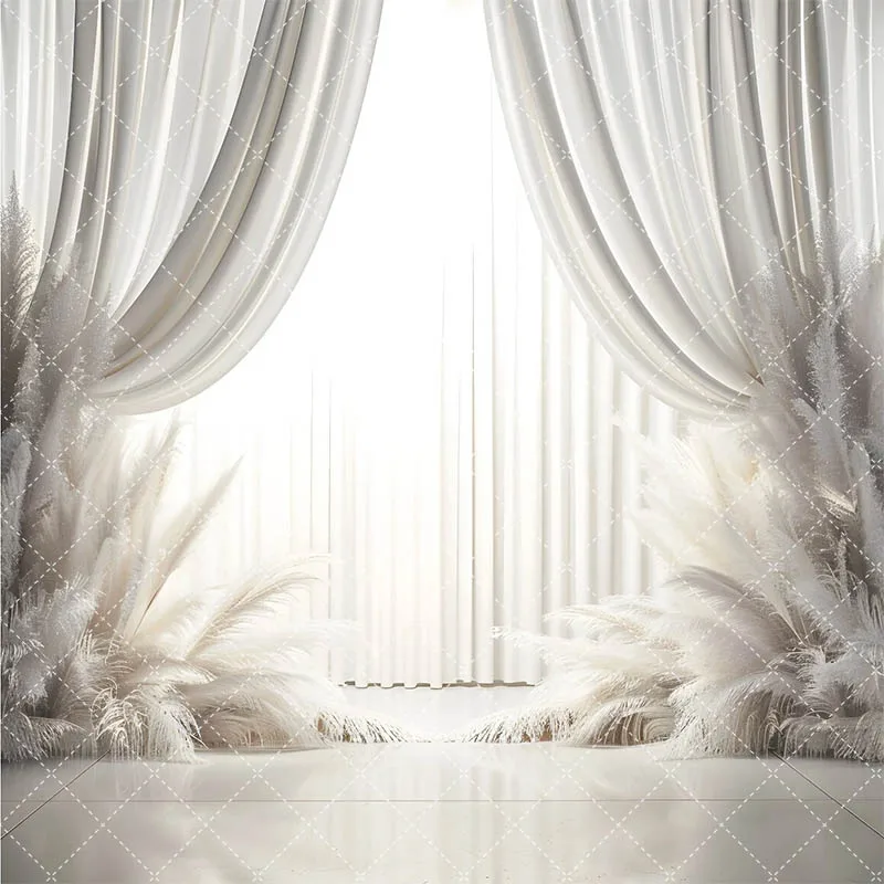 Фон для фотосъемки Mehofond, элегантные белые шторы для свадьбы, беременной девочки, дня рождения, пампасная трава, украшение, фон
