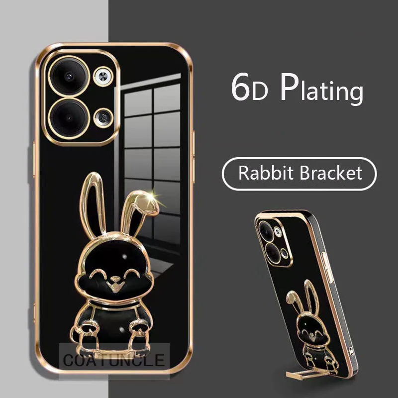 6D Rabbit luggage Holder Plating Phone Bracket Case for Samsung Galaxy A05s A05 s GalaxyA05 A 05 Stand Silicone Soft Back Cover