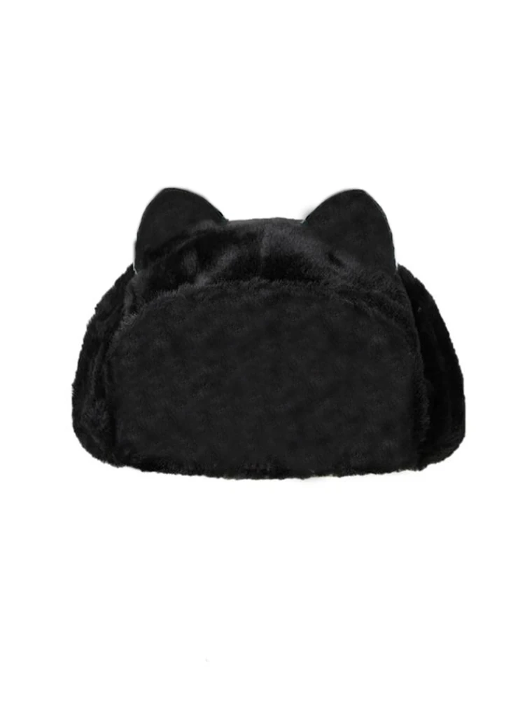 Ushanka-Sombrero de felpa para mujer, protector de Orejas de conejo, Color negro, Gato Daijin y Sadaijin, Otoño e Invierno