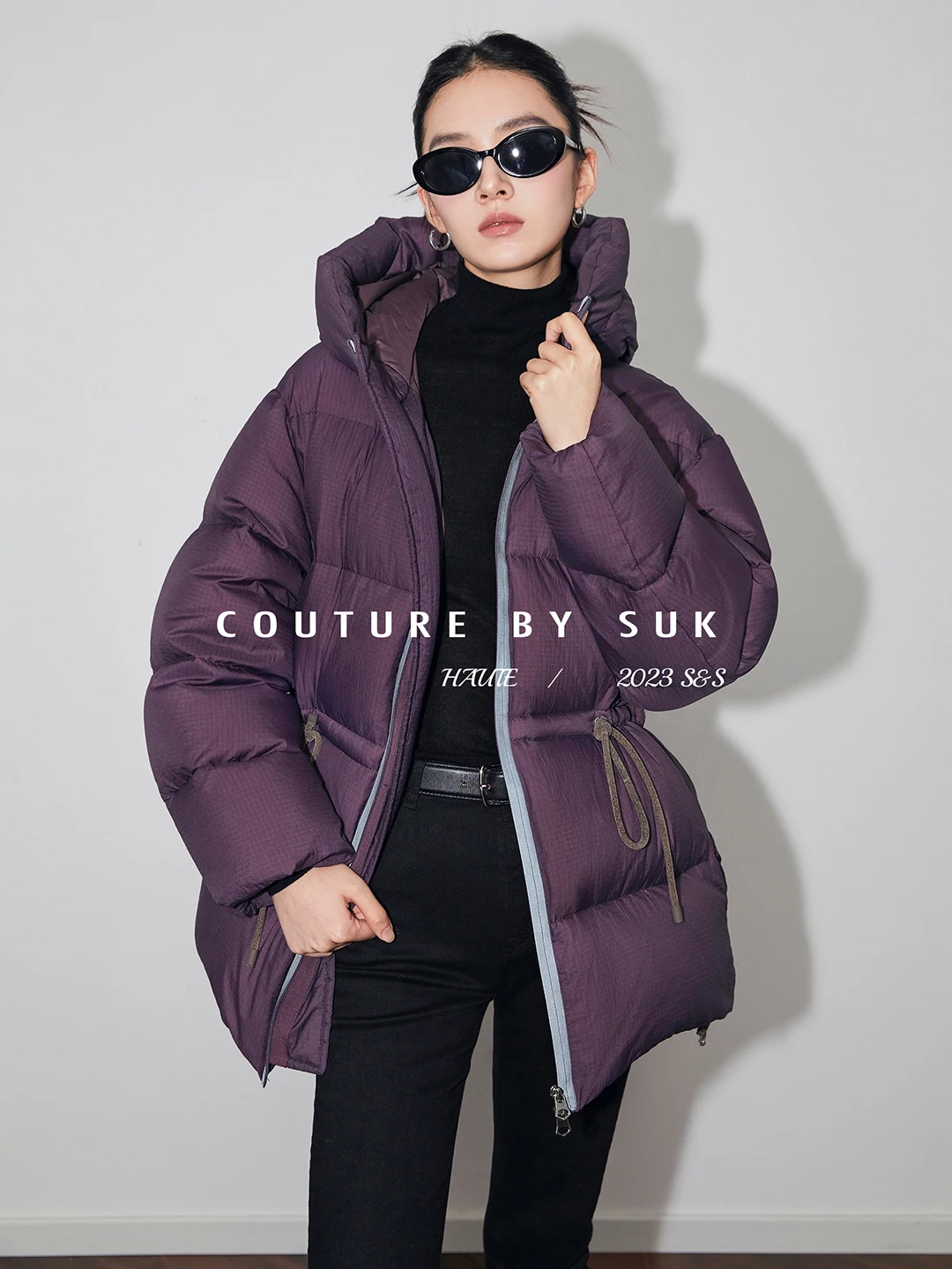 

SUK Women's Faionable Warm Bread Sle down Jaet White Goose Feather Waist-Cinching Hooded Coat Commute Sle Zipper Closure