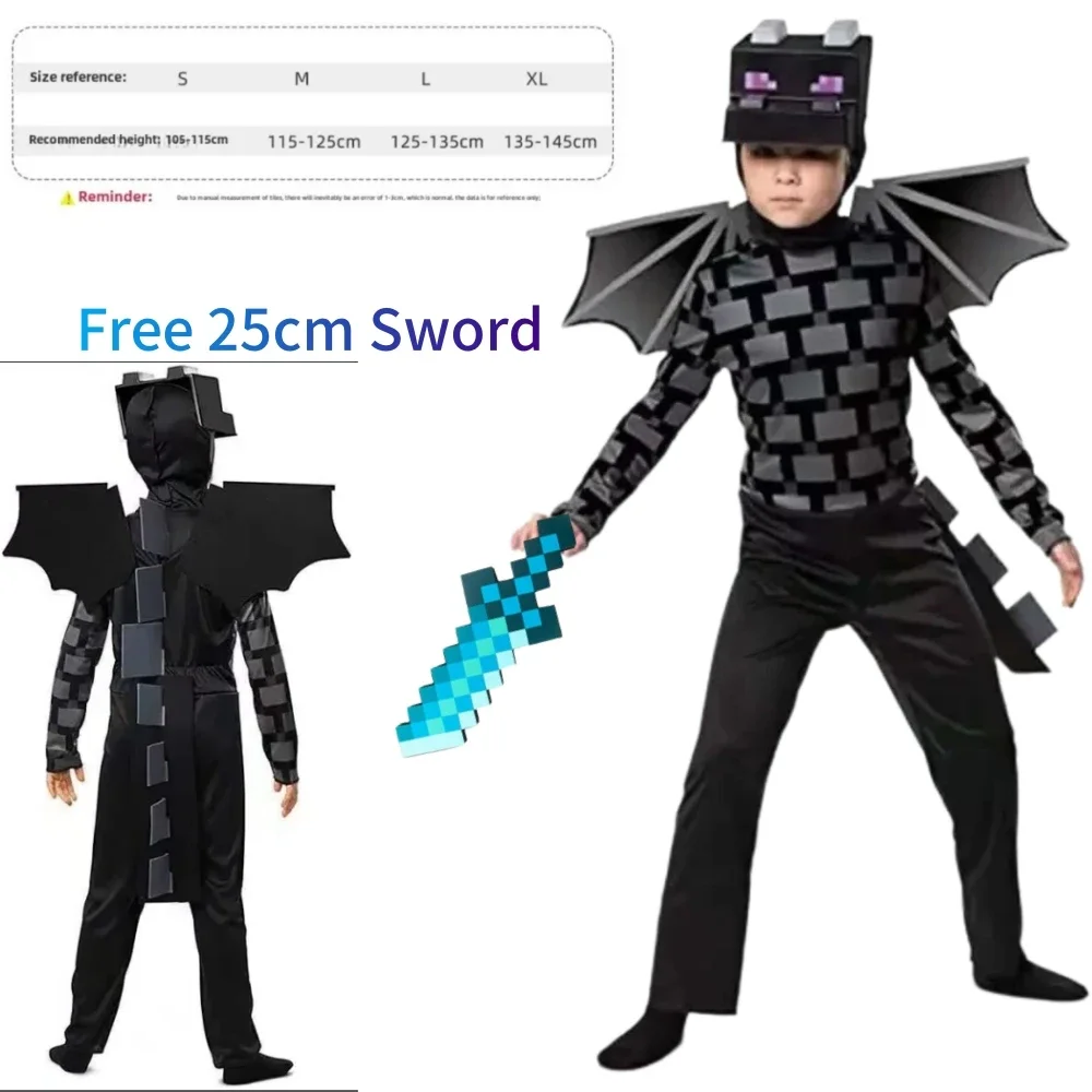 بدلة My Kids World التأثيرية أزياء الهالوين للأولاد والبنات ملابس فيلم ثلاثية الأبعاد Steve Creeper Stage Diamond Armor Bodysuit