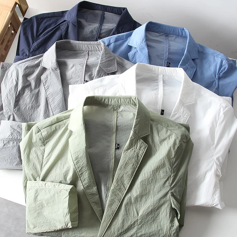 Ultra-Light Texture Crt Men's Summer Anti-Wrinkle Casual Suit Jaet Faionable Busin Casual Long Sve Stand Fit