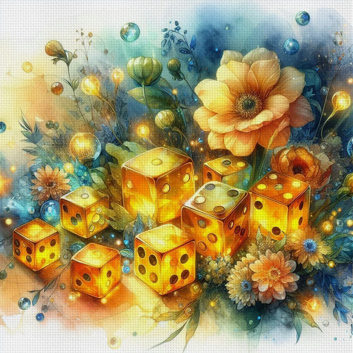 

Набор для вышивания крестиком «Цветы и игральные кости» с эффектом свечения, 11CT, для декора стен, подарок, ручная работа, без рамки, полуфабрикат, 36×36 см