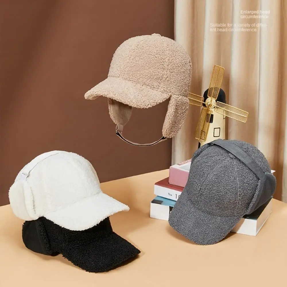 New Lamb Fleece Thickened Baseball Cap Ear Protection Keep Warm Earflap Cap Windproof Bomber Hats Winter