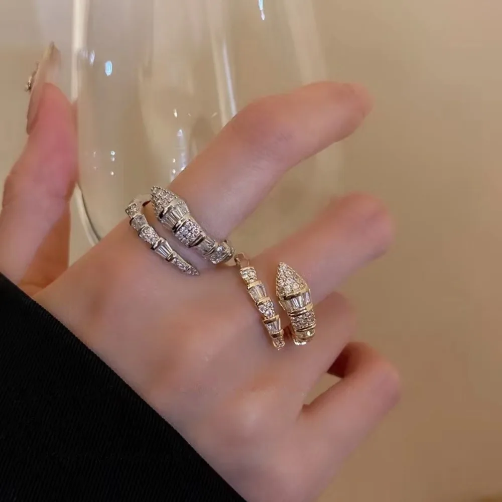 Fashion Shiny Snake Bone Open Rings Open Ring Jewelry Gifts Snake Shape Ring Copper Zircon Rings Women