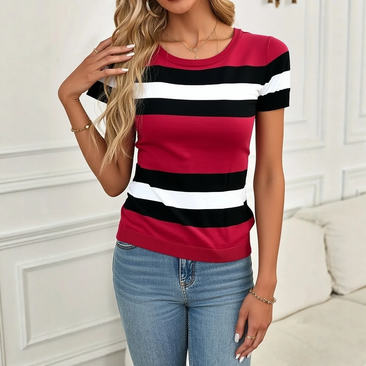 여성 여름 스웨터 아이스 실크 반팔 니트웨어 2025 한국 패션 신상 슬림 얇은 여성 풀오버 점퍼