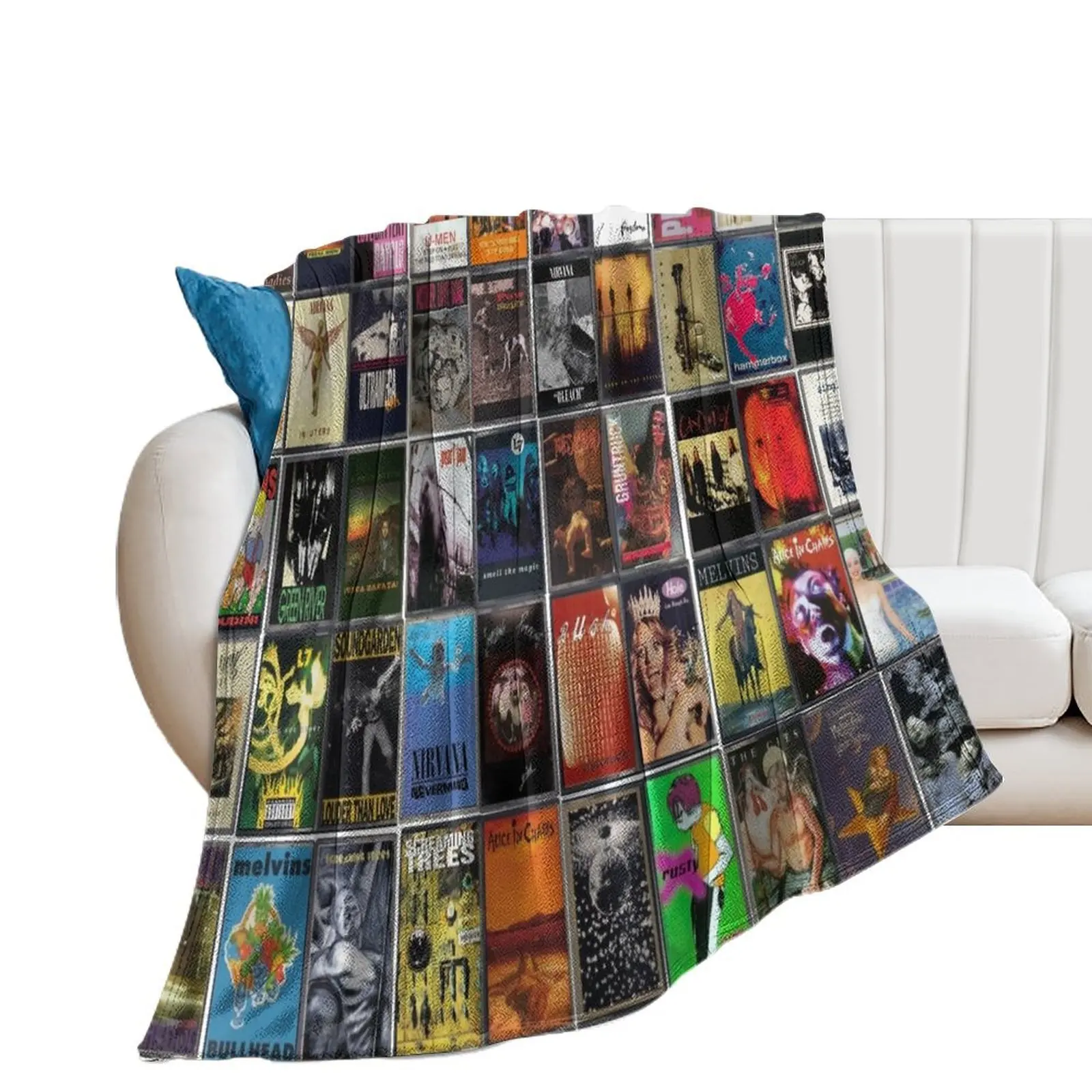 

Greatest Grunge Music - Vintage Cassette Album Cover Art Throw Blanket sofa bed Hairys Blankets