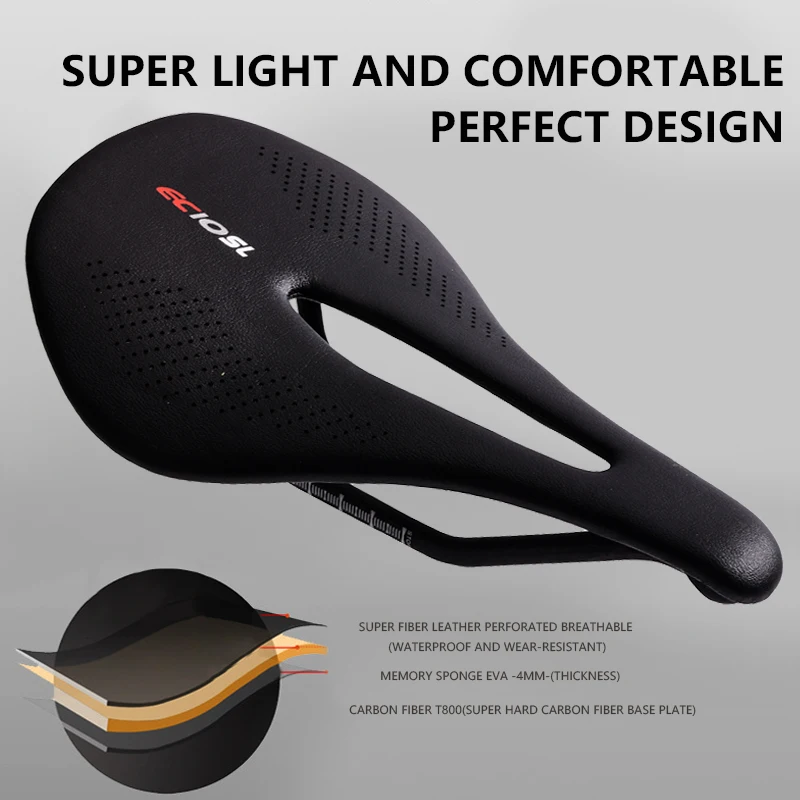 Comfortable Bicycle Saddle with Carbon Fiber MTB Bike Saddles, Lightweight Road Bike Seat 240-143 /155mm