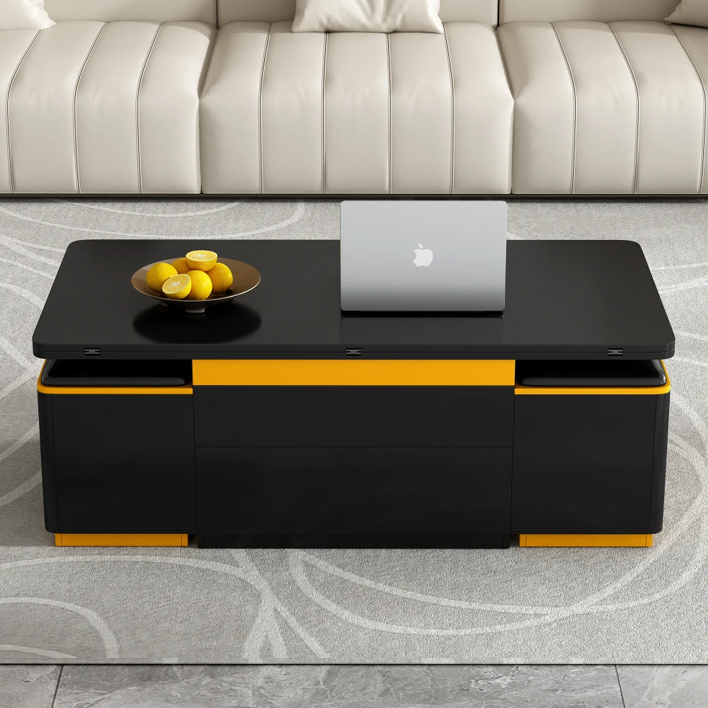 U-Can Lift-Top Coffee Table with 4 Storage Stools Modern Space Saving Center Table with Foldable Top Multi-Functional Adjustable