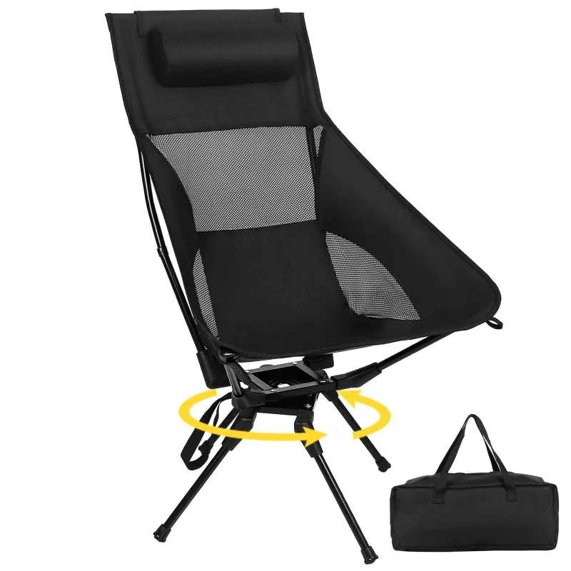 High Back Folding Camping Chair with Detachable Pillow Portable Swivel Chair for Outdoor Camping Furnishings