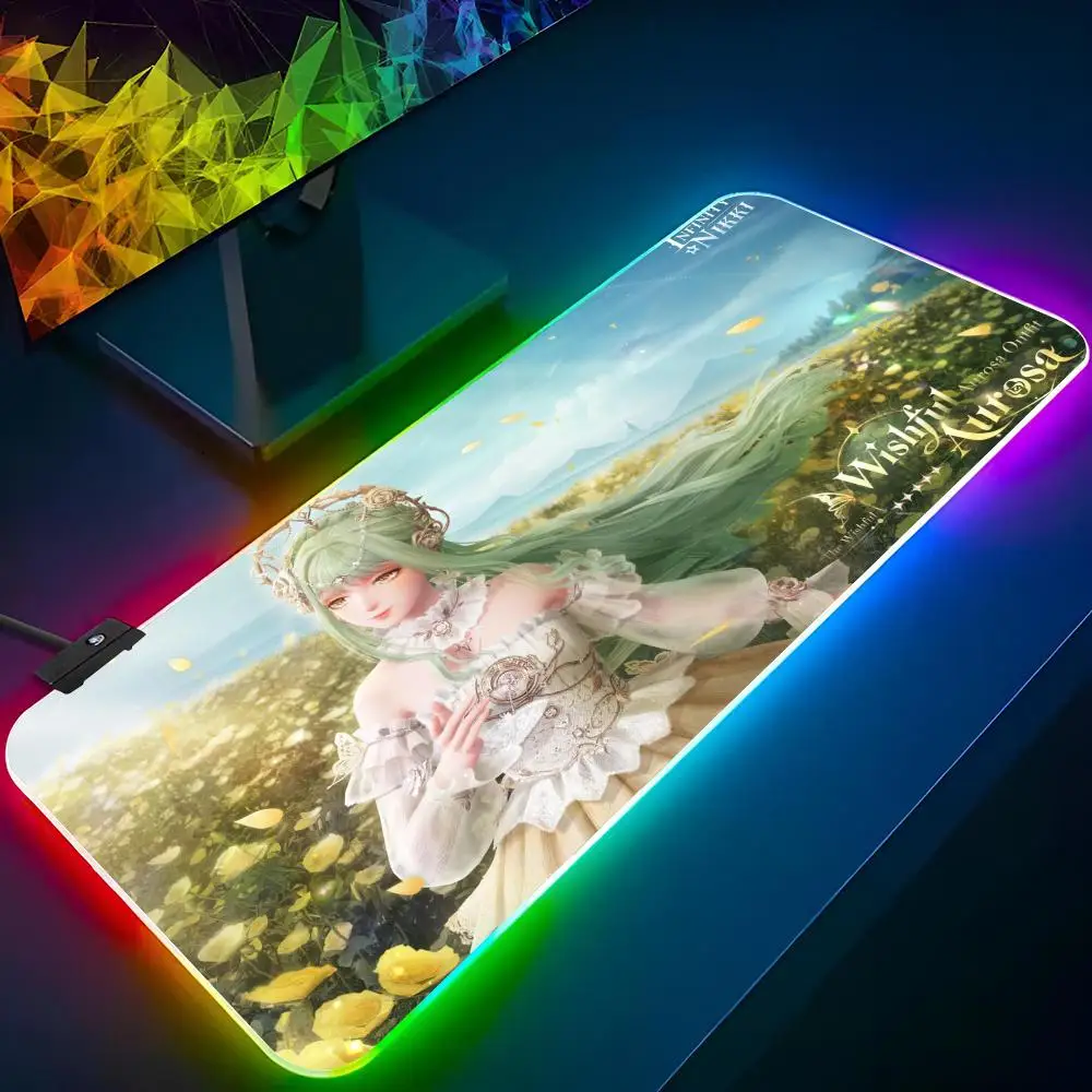 InfinityS Nikki Mouse Pad Xxl แล็ปท็อป RGB Mousepad แนวโน้ม Backlit คีย์บอร์ด Gamer สาวตารางแผ่น Deskpad