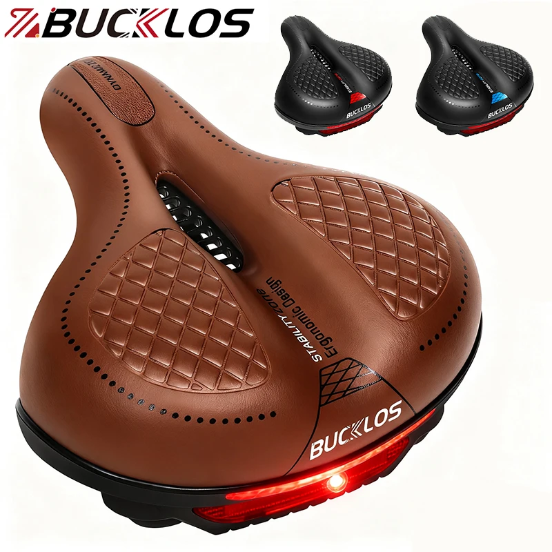 

BUCKLOS Bicycle Saddle with Taillights Thicken Bike Seat Cushion Shock-absorption MTB Saddle Ergonomics Exercise Bike Seat