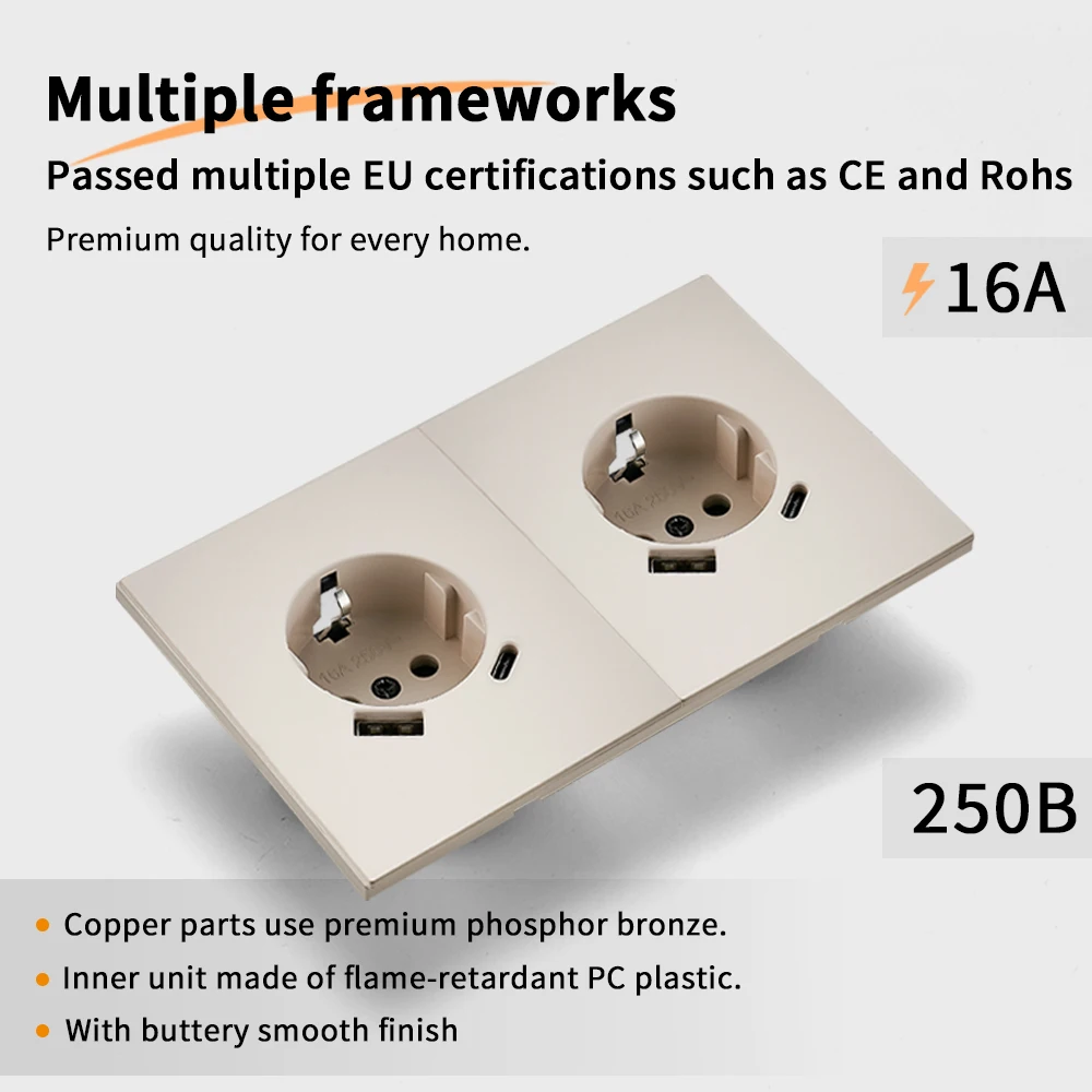 Skin Sensation USB A+C Wall Socket Power Sockets Skin Feel Paint Embedded Integrated Panel DIY Combination Embedded Paint Socket