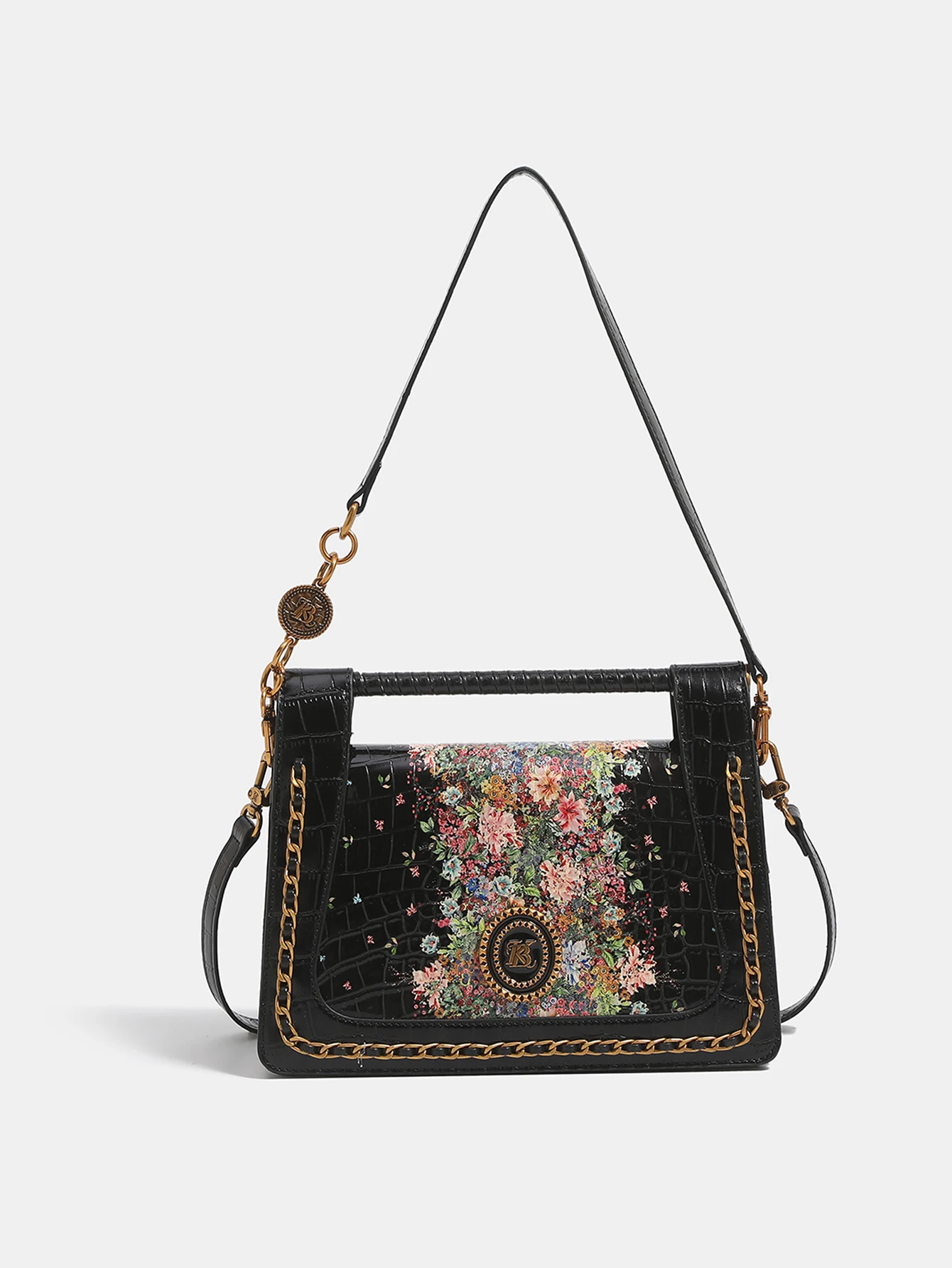 New Chinese retro rose printing light luxury fashion color matching small square bag 2026 new advanced texture crocodile pattern