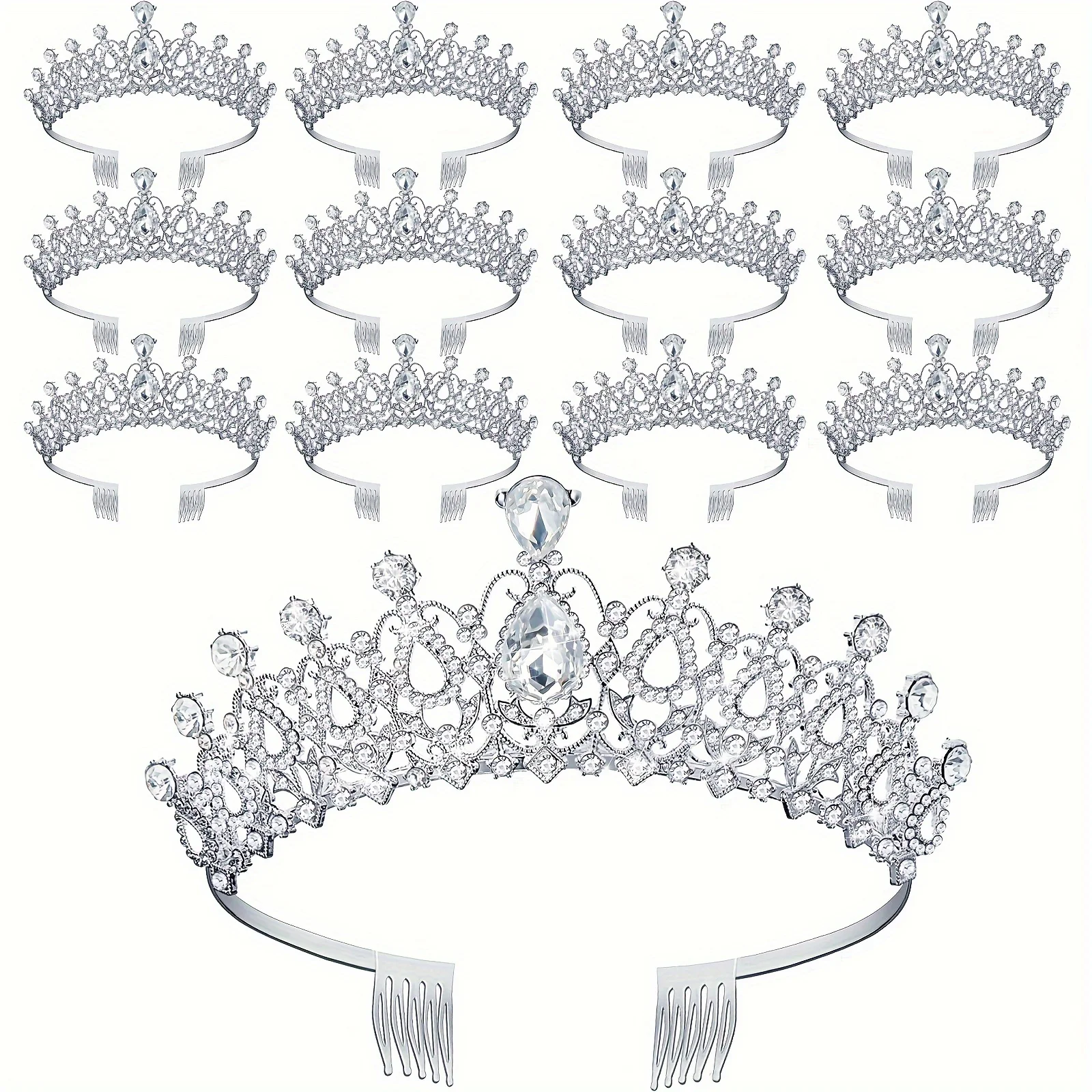 

12pcs Crystal Tiara And Princess Crown With Comb Crown Rhinestone Women Girls Tiara Headpiece Queen Hair Accessories For Birthday Party Wedding Prom Halloween Cosplay Costume