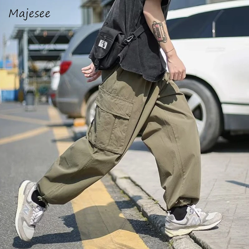 Cargo Pants Men Fashion Baggy Daily Spring Autumn Solid Color Multi Pockets Streetwear Stylish American Style Male Handsome Chic