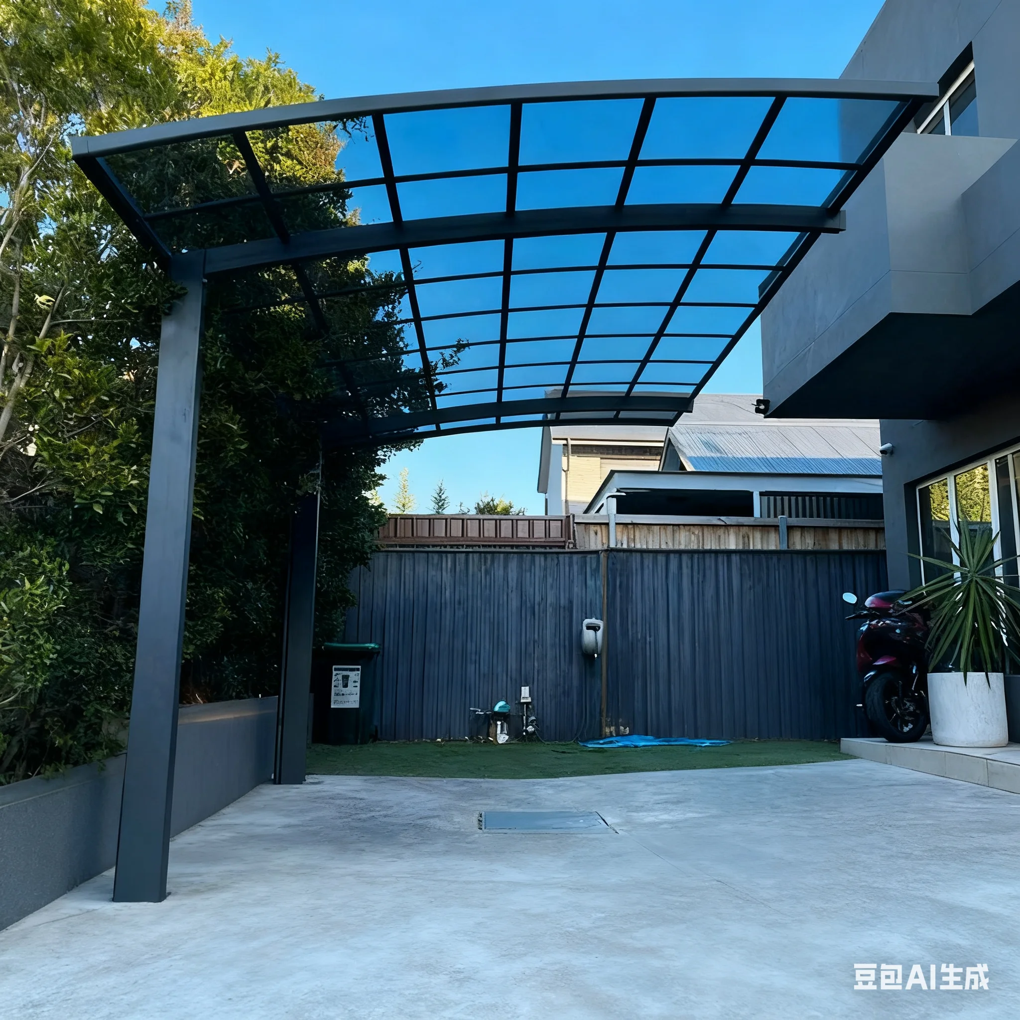 Aluminum Single-Side Carport for Villa - Polycarbonate Sunshade Thermal Rainproof Outdoor Canopy