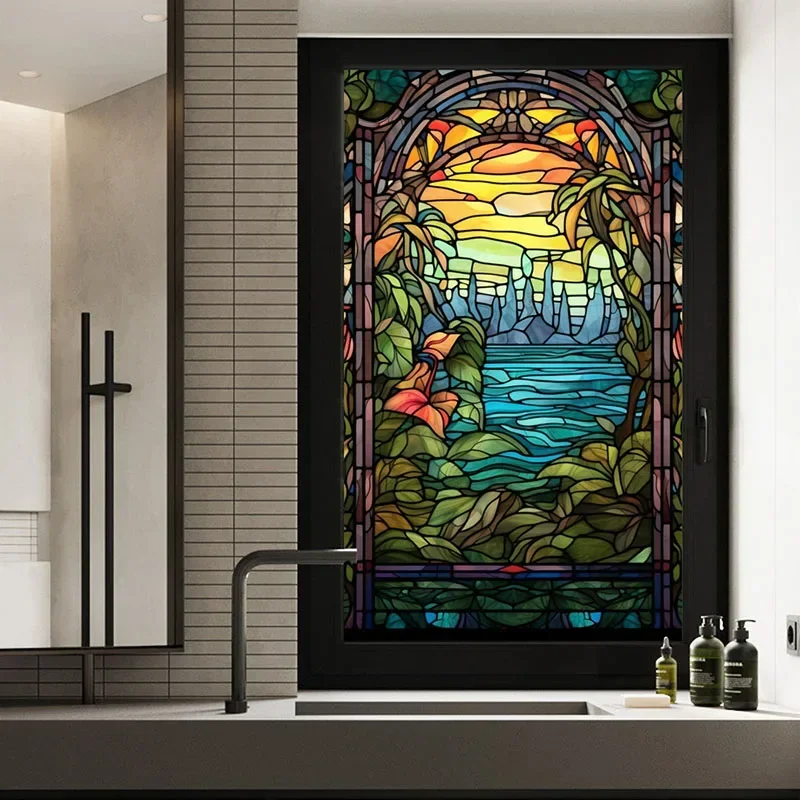 European Style Window  Film Stickers Colorful Film Vinyl for Glass Windows Stained Glass Window Film Home and Bathroom