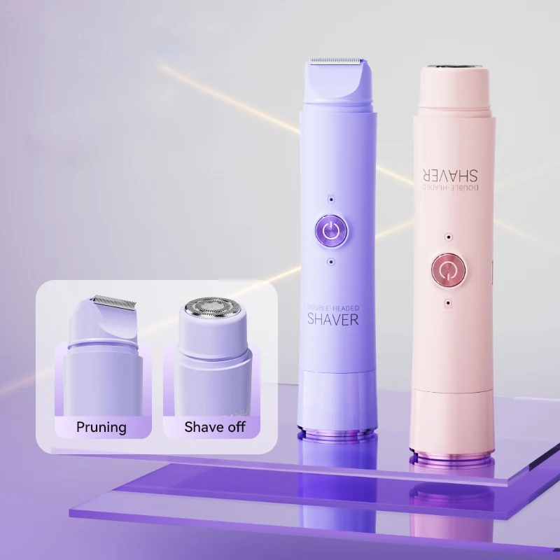 2-in-1 무선 충전식 전기 면도기, 여성용 - 듀얼 헤드 비키니 트리머, 건식 및 습식 사용 모두 가능