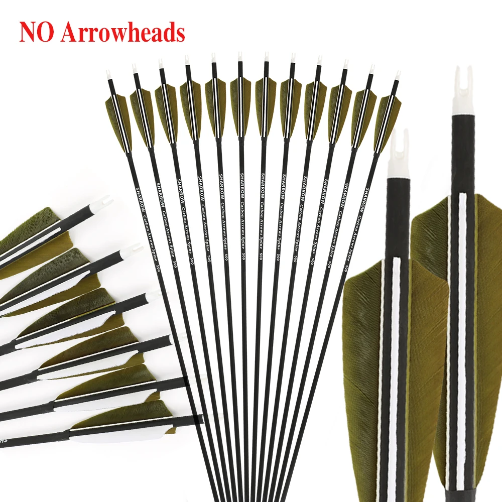 30 pouces tir à l'arc 6/12 pièces flèche en carbone mélangé ID6.2mm OD7.8mm 4 pouces bouclier plume de dinde colonne vertébrale 500 accessoires de tir de chasse