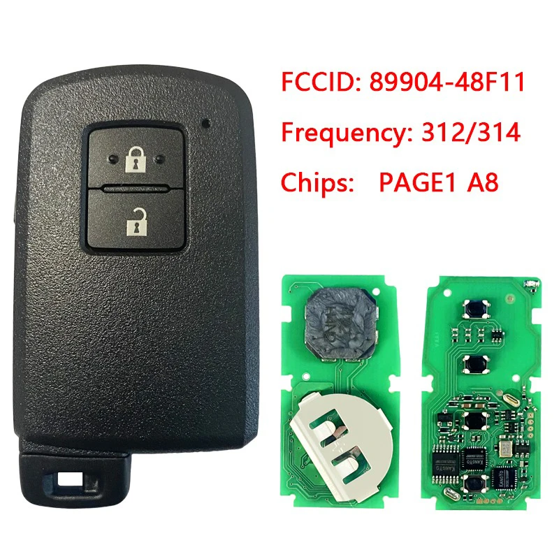 Cn007153 chave inteligente 2 botões 14fab-02 8a chip 312/314mhz com keyless go 89904-48f11 para toyota land cruiser harrier