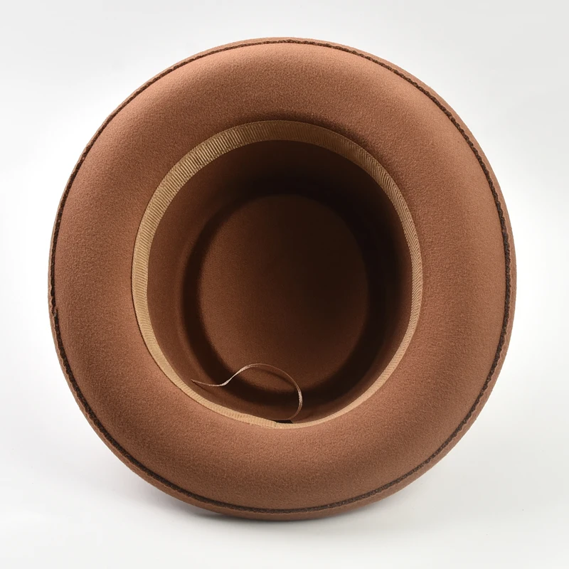 Classic Imitation Wool Soft Felt Pork Pie Hat Mens Rolled Brim Felt Fedora Hat with Feather