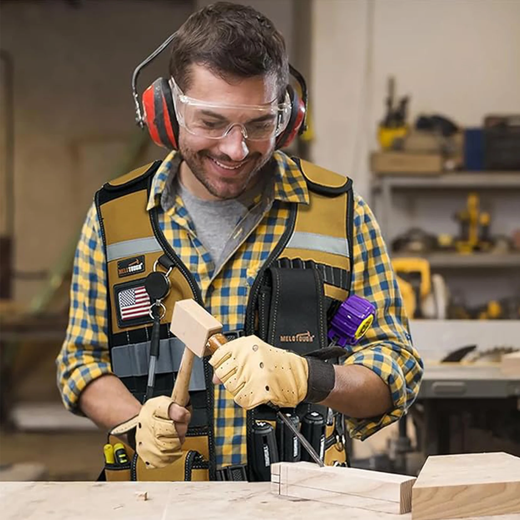 Tool Vest Safety Work Vest with Adjustable Straps,Removable Phone Holder for Electrician,Construction,Carpenters