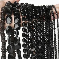 Natural Black Onyx Agates Stone Round Faceted Irregular  Smooth Rondelle Beads for Jewelry Making DIY Charms Bracelets Necklace