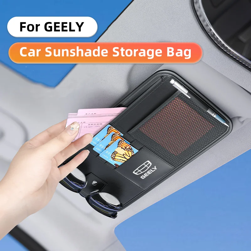 Car Sun Visor Organizer Storage For Geely Atlas Coolray Emgrand EC7 EC8 EX7 Sunshade Card Holder Sunglasses Clip Stowing Tidying