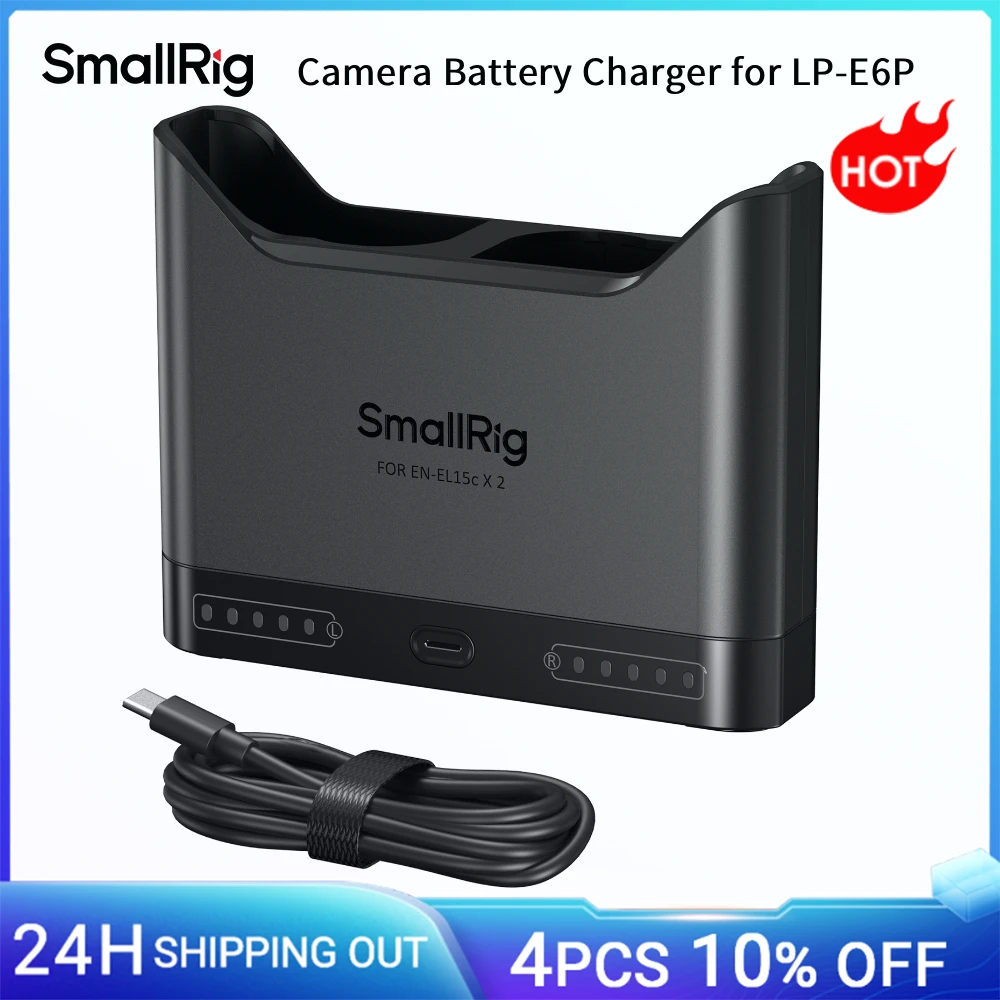 Carregador de Bateria SmallRig para LP-E6P / LP-E6NH 22.5W com Porta USB-C para Canon EOS R6 Mark III, R5 Mark II, R6 Mark II, C50, R5, R7