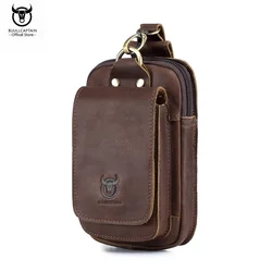 BULLCAPTAIN Men's Genuine Leather Waist Bag Retro Casual 6.7-Inch Mobile Phone Bag Multifunctional Double Layer Waist Bag