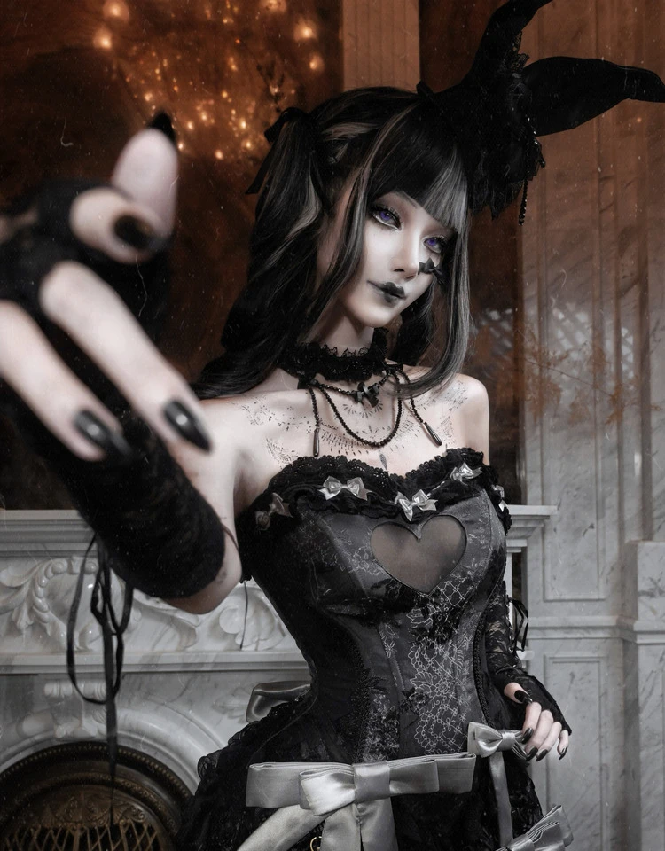 Originale Halloween Cos Corsetto gotico a lisca di pesce Autunno Nuove ragazze Donne Dolce Slim Fit Dolce ed elegante Cuore Top Gonna Set da 2 pezzi