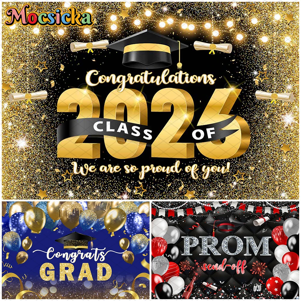 Mocsicka 2026 Graduation Photography Backdrop Bachelor Hat Class Celebration Decorations Student Photo Backgrounds Studio Banner