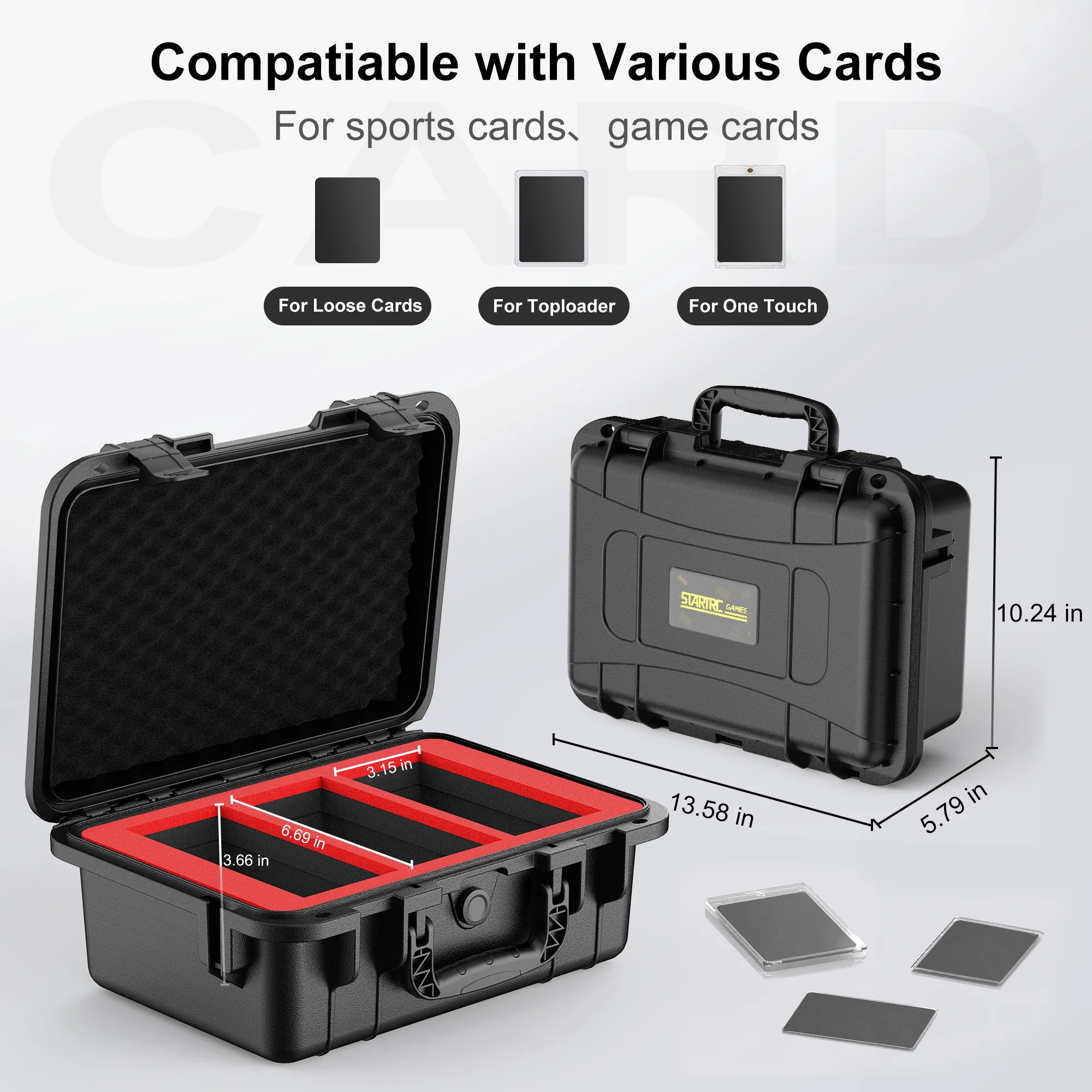 Trading Card Storage Box for 3" x 4"Top Loaders/Hard Sleeves/Magnetic Holder, Sports Cards Case with 3 Foam Dividers view 2