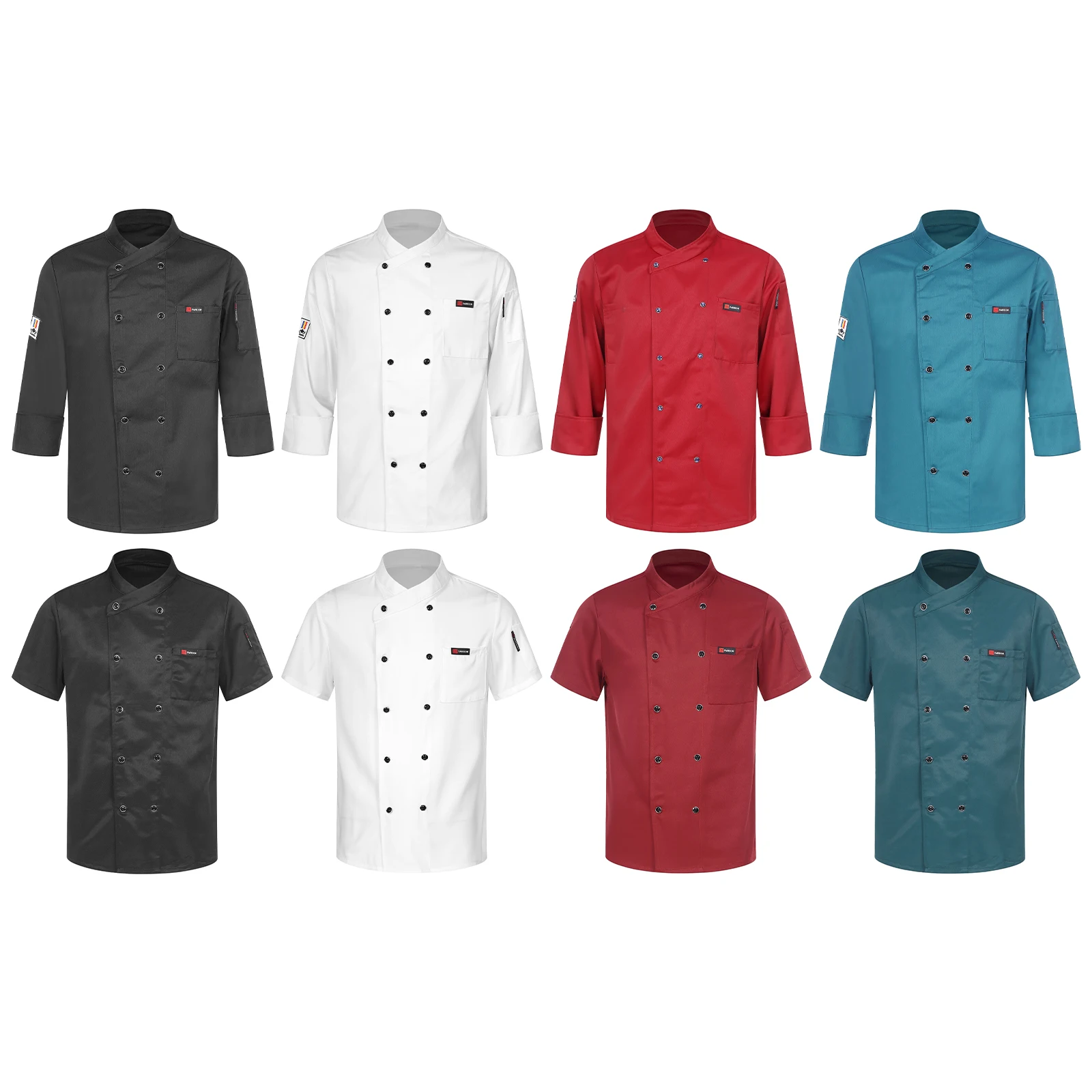 Casaco de uniforme de chef trespassado masculino e feminino com bolsos, jaqueta, colarinho, cozinha, restaurante, hotel, café, padaria, cantina