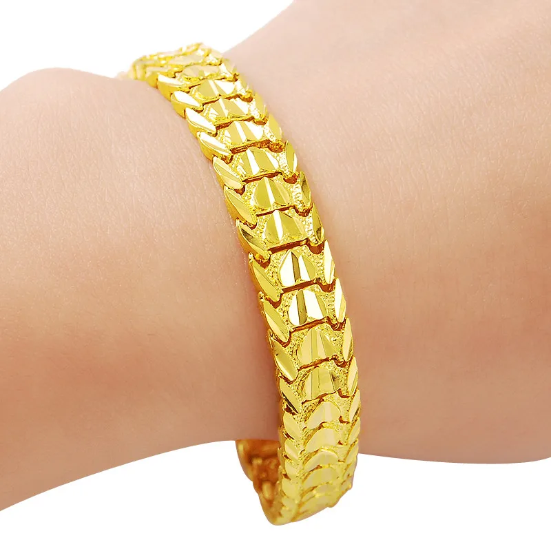 24K Gold Plated Bracelet 8mm Sideways Cuban Bracelet Gifts for Men