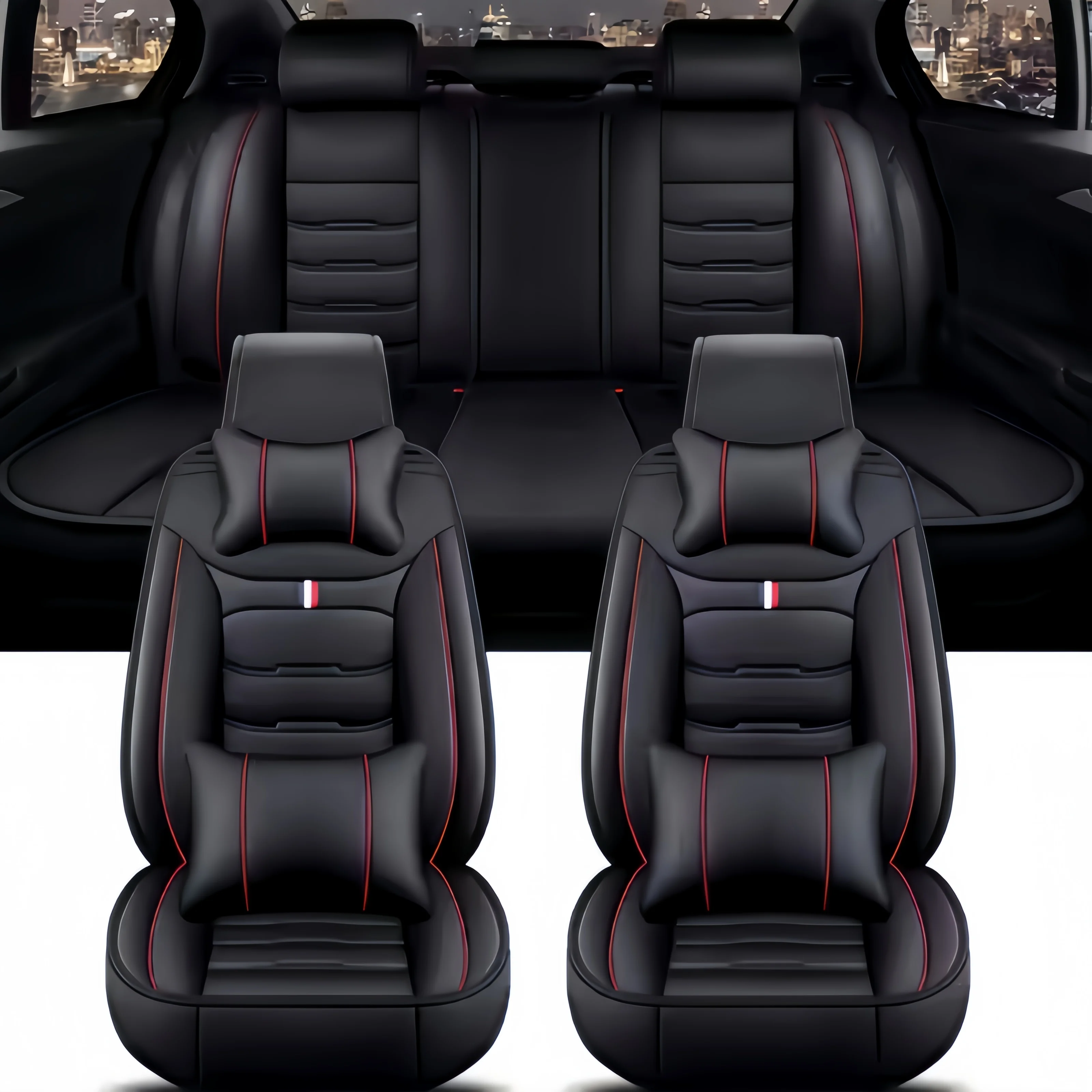 シートカバー PUレザー 車用シートカバー シンプル 枕付き フルセット 車用レザー 多色 卸売 9D オートカー セーブ ユニバーサル