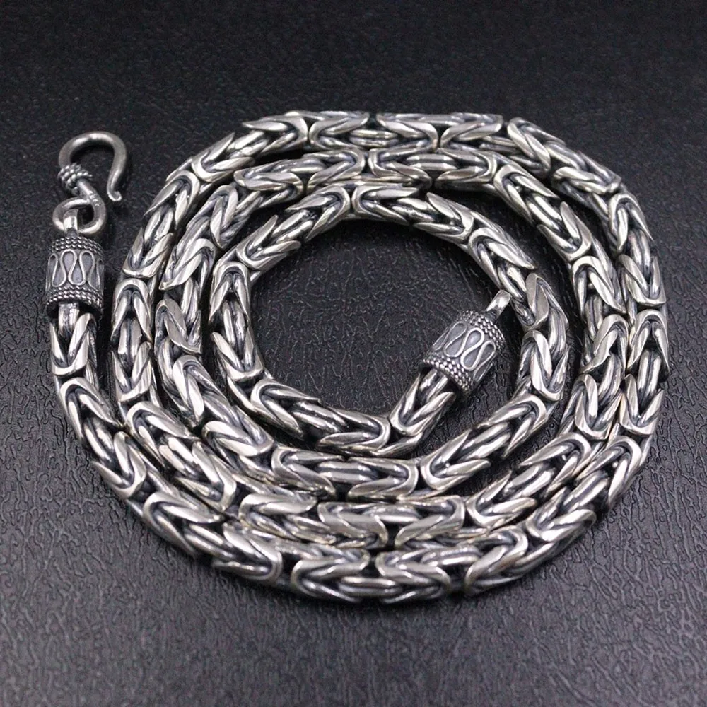 

Real Solid 925 Sterling Silver Chain Men Lucky 5mm Byzantine Necklace 81-82g/60cm