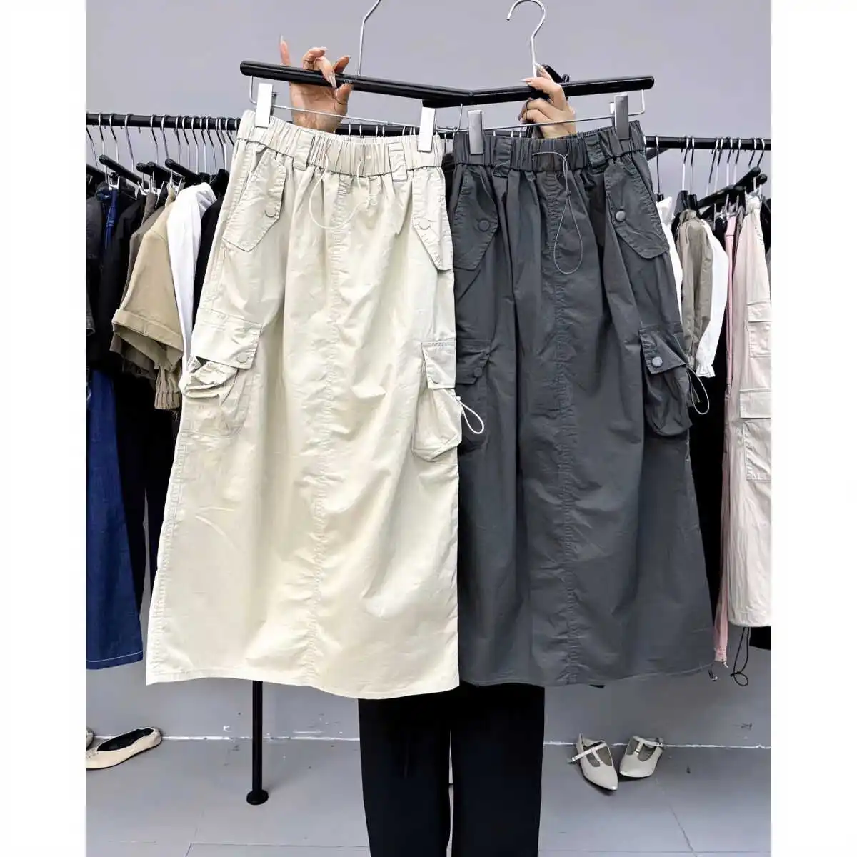 

American Hiphop Retro Workwear Skirt Women's Summer 2024 New Design Unique Mid-Length A-Line Skirt Commute Sle