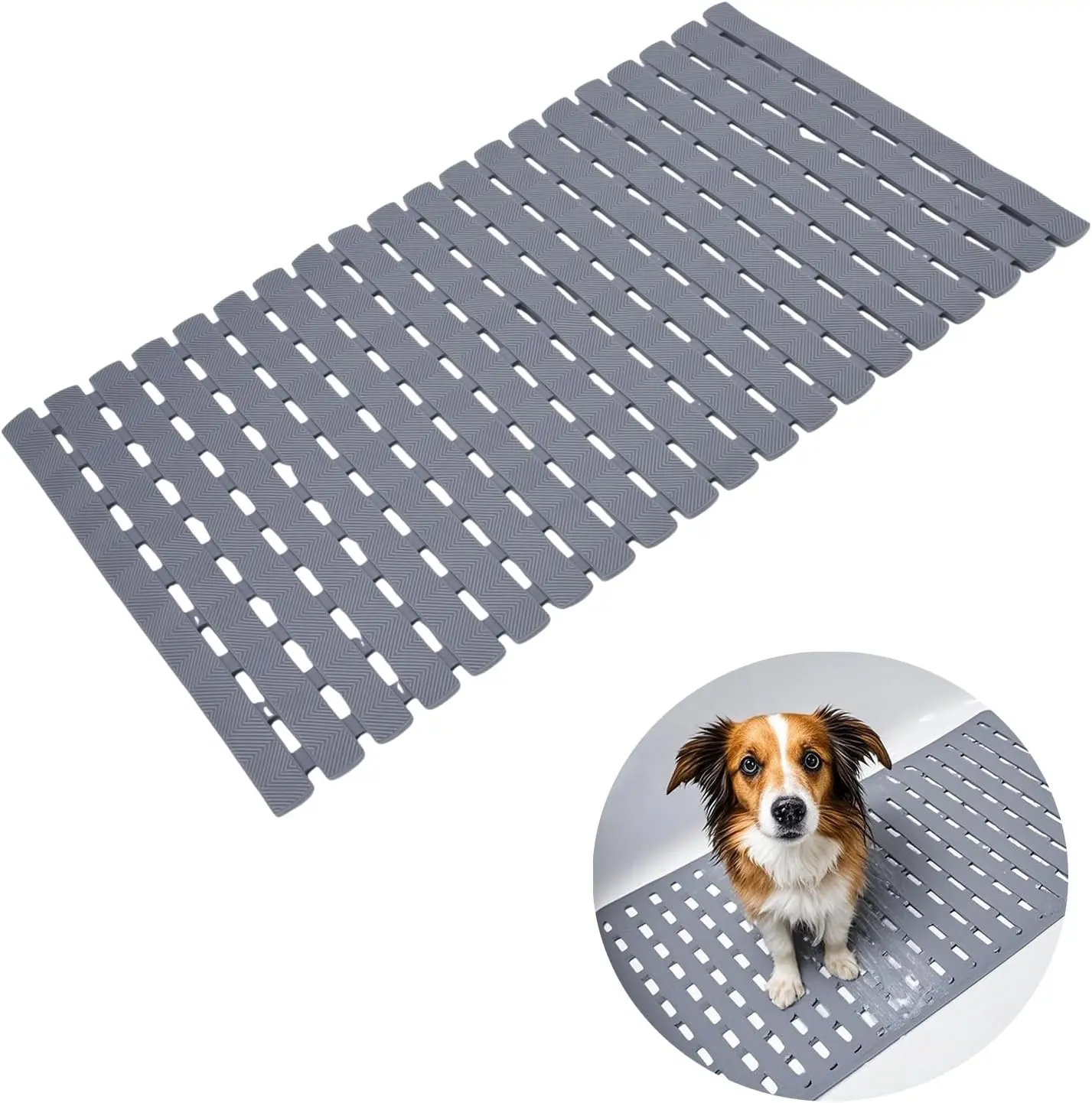 

Non-Slip Bathtub Mat for Dogs, Quick Drain Shower Mat with Suction Cups, 27.1x15.7 Inch