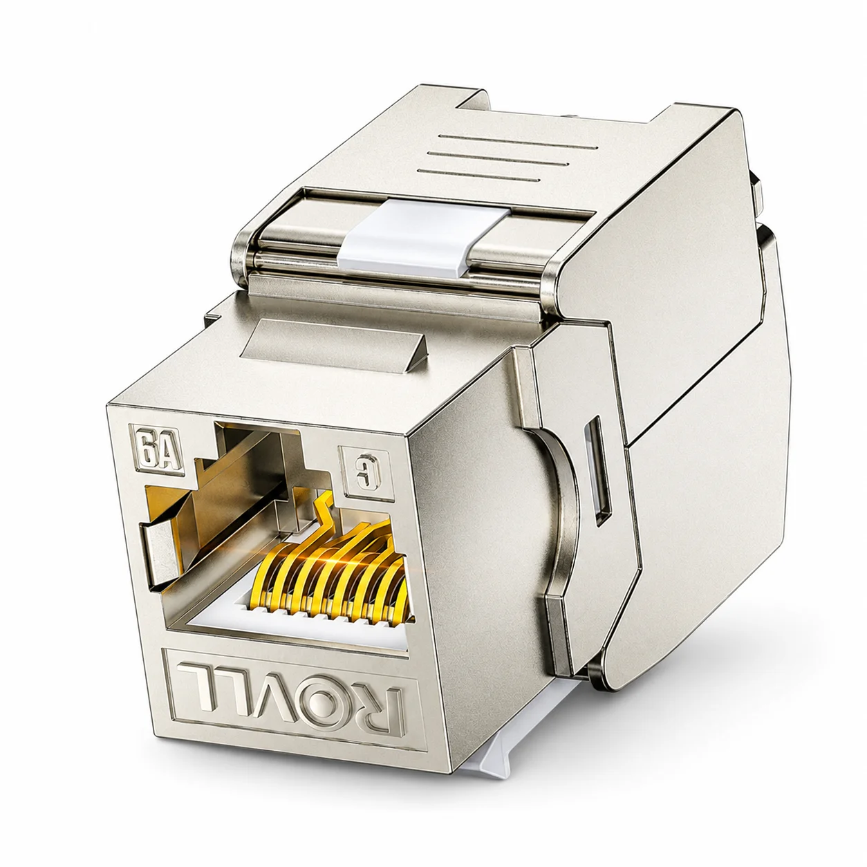 ROVLL Cat6A RJ45 Keystone Jack, 10Gbps Tool-Free Shielded Zinc Alloy Ethernet Module, LAN Network Connector