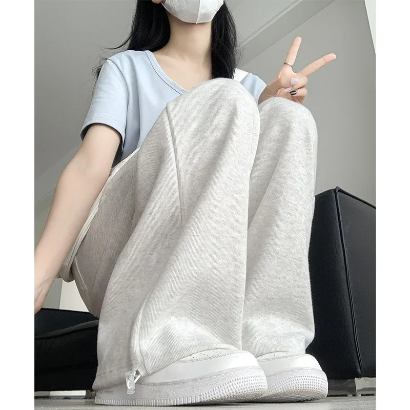 2025 Women's Premium Straight-Leg Joggers Elastic Cuffs Fleece-Lined Heavyweight Streetwear Loose Fit Sport Pants