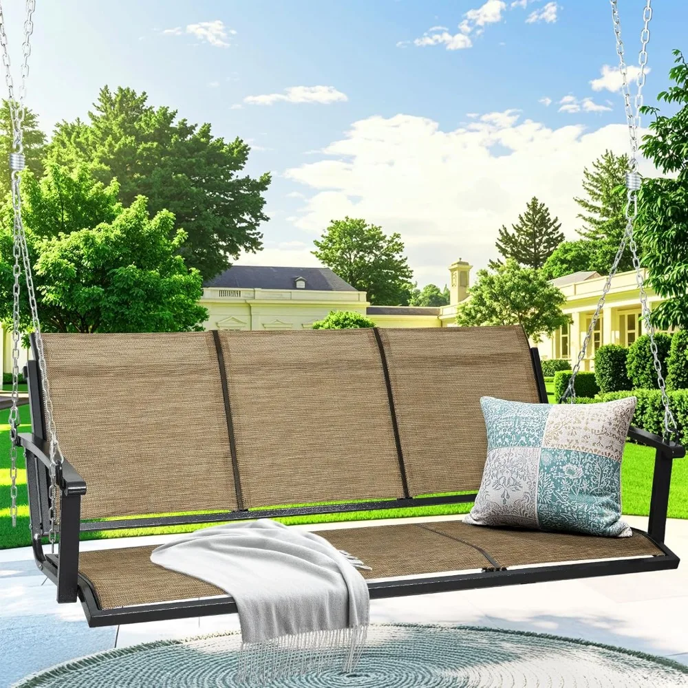 

Textilene 3 Seat Hanging Swing, 5.2FT Patio Bench Swing, 660lbs Heavy Duty Outdoor Porch Swing with Hanging Chains, Customized