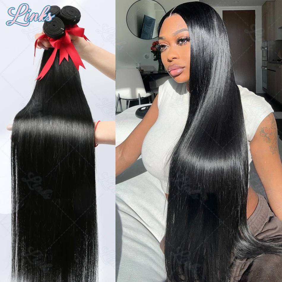 Links 30 40 Polegada pacotes retos de osso 100% pacotes tecer cabelo humano 1/3/4 pçs pacotes de cabelo humano brasileiro remy extensões de cabelo